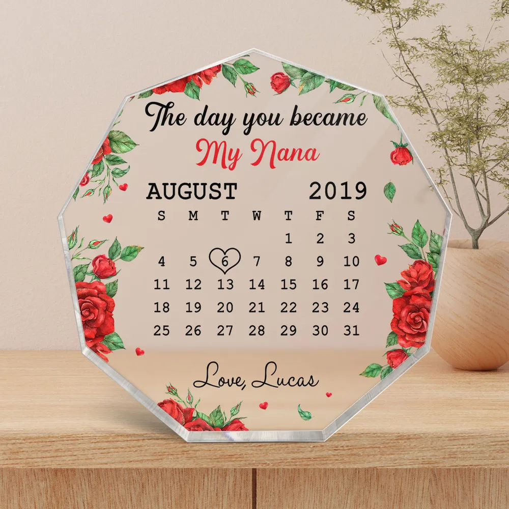 Nonagon Shaped Personalized Acrylic Plaque - Anniversary Custom Name - The Day You Became My Mommy Red Rose